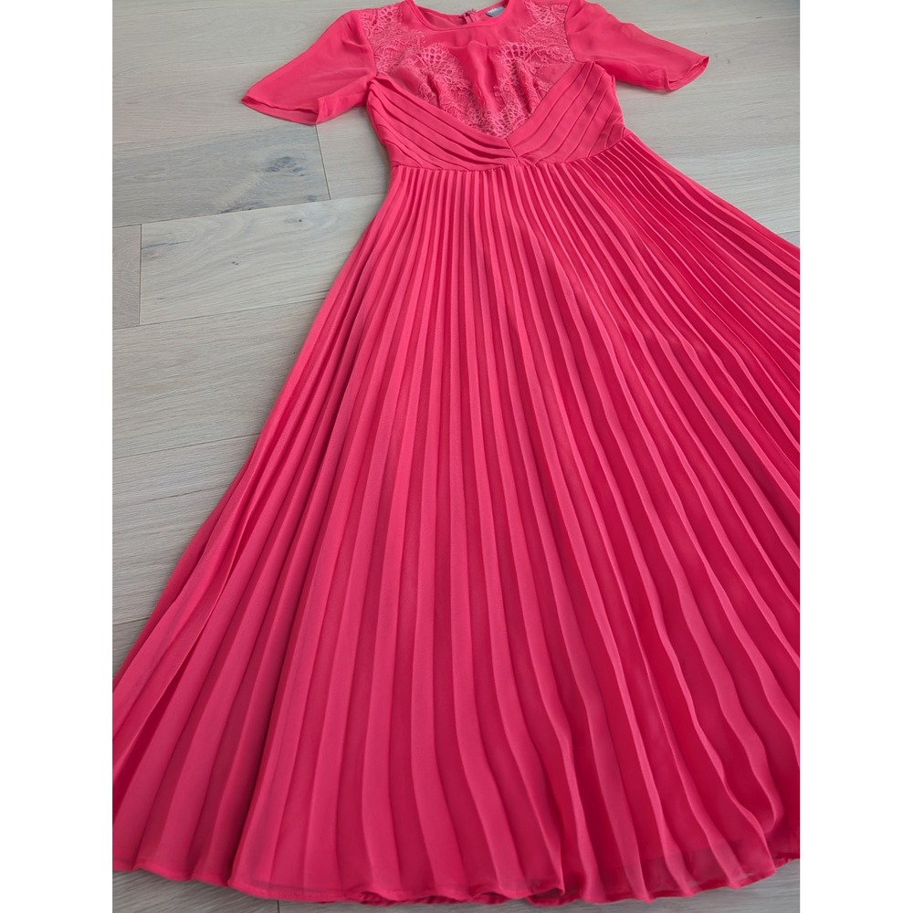 Asos Women's Coral Pleated Lace Bodice Short Sleeve Midi Dress Us 2 - Picture 8 of 12
